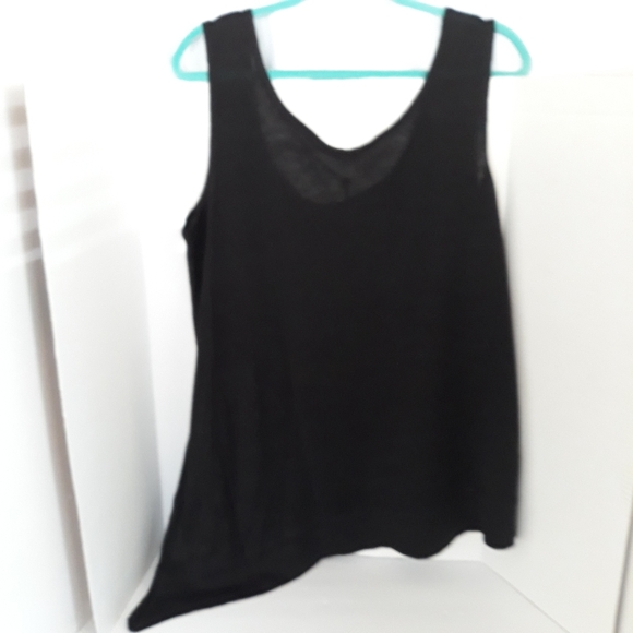 Lisa Todd Tank 100% Linen Scoop Neck 1X  Black Comfy Asymmetrical Hem NEW - Picture 4 of 15